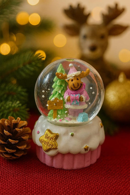 Pink Bear Snow Globe, 10 cm Christmas Decoration | NO Light & NO Music | Cute Snow Globe Decoration for Home, Table & Gift | Warm LED Look | Holiday Xmas Decor for Kids & Adults