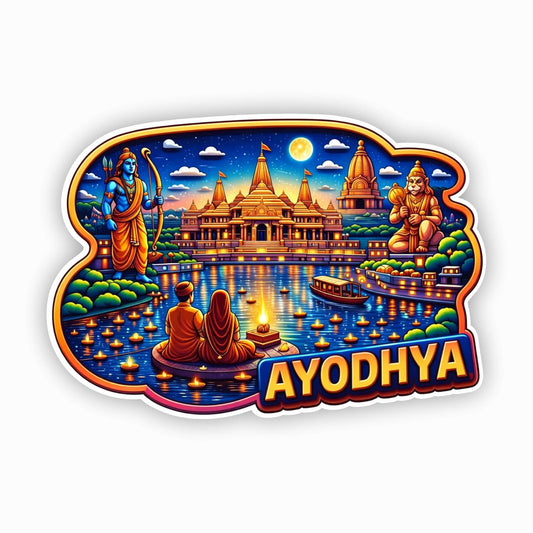 Ayodhya MDF Wood Fridge Magnet, Refrigerator Magnets | Decorative Kitchen Magnets | Decorative Collectible for Home & Office (Pack of 1) 10x6 cm