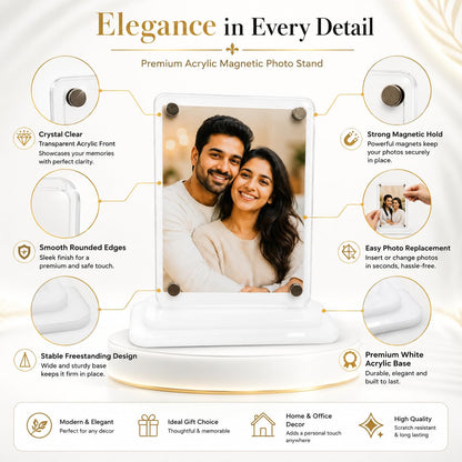 Magnetic Acrylic Photo Frame Stand, Clear Transparent Picture Holder, Easy Photo Change, Double-Sided Tape Included, Desktop Display for Home, Office, Car Dashboard & Gifts