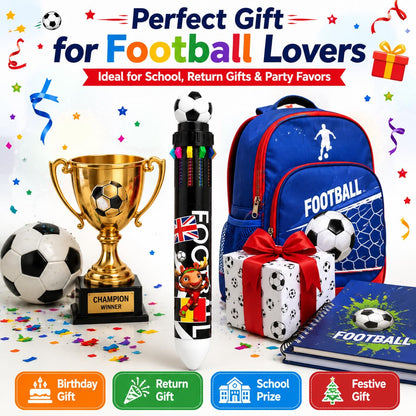 10-in-1 Football Theme Multicolor Pen Set of 6 | 10 Color Ball Pens for Kids & Adults | Top Novelty Pen | Smooth Writing Retractable Color Pen | School Stationery, Return Gifts