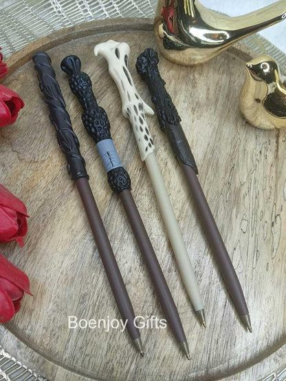 Harry Potter Magic Wand Ballpoint Pens, Set of 4- Wizard Style Pens with Black Ink for Kids & Adults | Fantasy-Themed Writing Pens | Gifting, School, Office Use