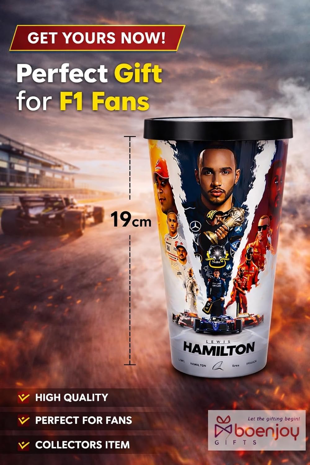 Lewis Hamilton Shipper Tumbler Bottle – 500ml Large Capacity, 19cm Height, Leakproof Plastic Shaker Cup for Gym, Protein Shake & Water | Gift for F1 Fans