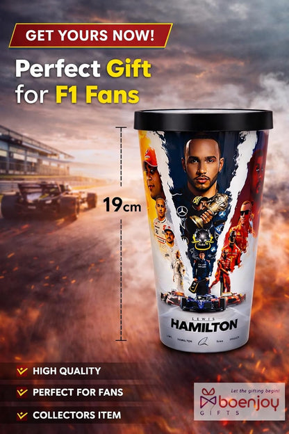 Lewis Hamilton Shipper Tumbler Bottle – 500ml Large Capacity, 19cm Height, Leakproof Plastic Shaker Cup for Gym, Protein Shake & Water | Gift for F1 Fans