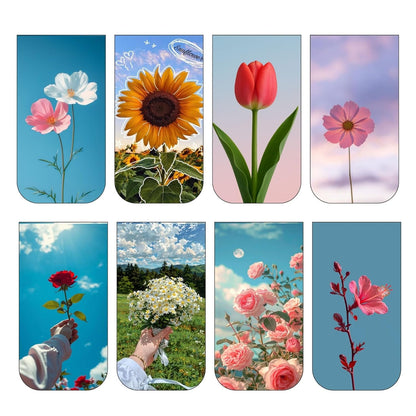 Flower Colorful Bookmark Set of 10-8 Magnetic Bookmarks + 2 Paper Bookmarks for Book Lovers, Aesthetic Bookmarks, Magnetic Bookmarks for Readers (11 x 2.9 cm) New