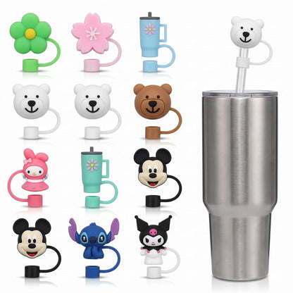 Silicone Straw Cover Caps Set of 4 for Tumblers | Cute Random Character Straw Toppers