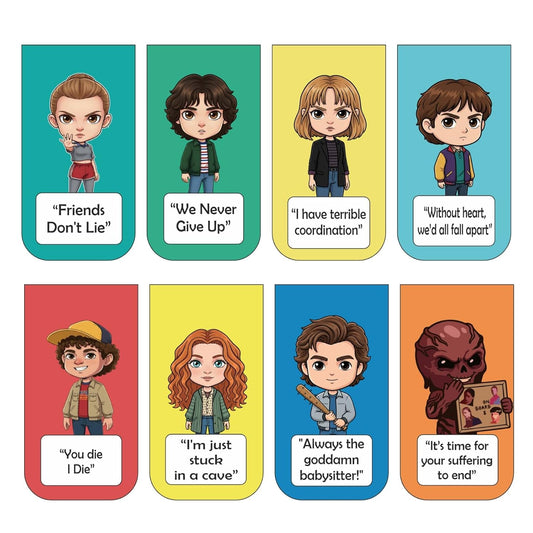 Stranger Things Bookmark Set of 10-8 Magnetic Bookmarks + 2 Paper Bookmarks for Book Lovers, Aesthetic Bookmarks, Magnetic Bookmarks for Readers (11 x 2.9 cm) Chbbi