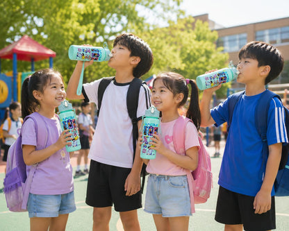 K Pop Demon Hunters Water Bottle for Kids 650ML | Leakproof BPA Free Flip Straw Bottle with Carry Strap | Cute Anime School Water Bottle