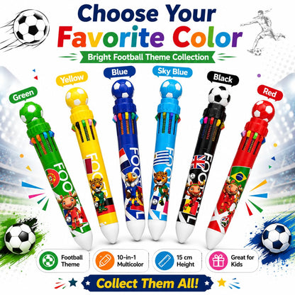 10-in-1 Football Theme Multicolor Pen Set of 6 | 10 Color Ball Pens for Kids & Adults | Top Novelty Pen | Smooth Writing Retractable Color Pen | School Stationery, Return Gifts