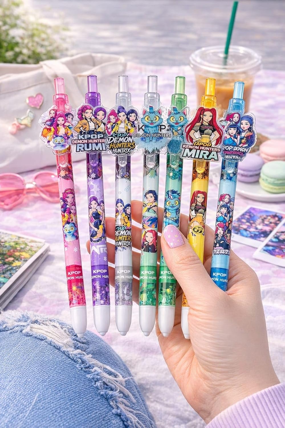 K POP Demon Hunters Ball Pen Set of 6 | Cute Anime Character Pens | Smooth Writing Blue Ink Pens | Cartoon Figure Pens for Kids, Girls, School & Gift Use (3D Topper)