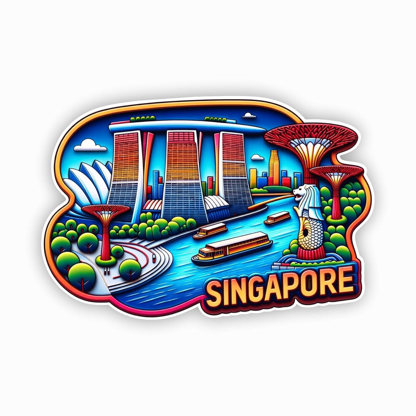 Singapore MDF Wood Fridge Magnet, Refrigerator Magnets | Decorative Kitchen Magnets | Decorative Collectible for Home & Office (Pack of 1) 10x6 cm