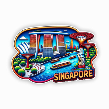 Singapore MDF Wood Fridge Magnet, Refrigerator Magnets | Decorative Kitchen Magnets | Decorative Collectible for Home & Office (Pack of 1) 10x6 cm