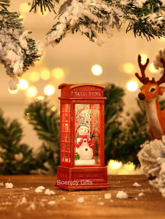 Telephone Booth Snow Globe Figurine | Christmas LED Light-Up, Festive Holiday Christmas Decoration- Randome Design (Only Light No Music)