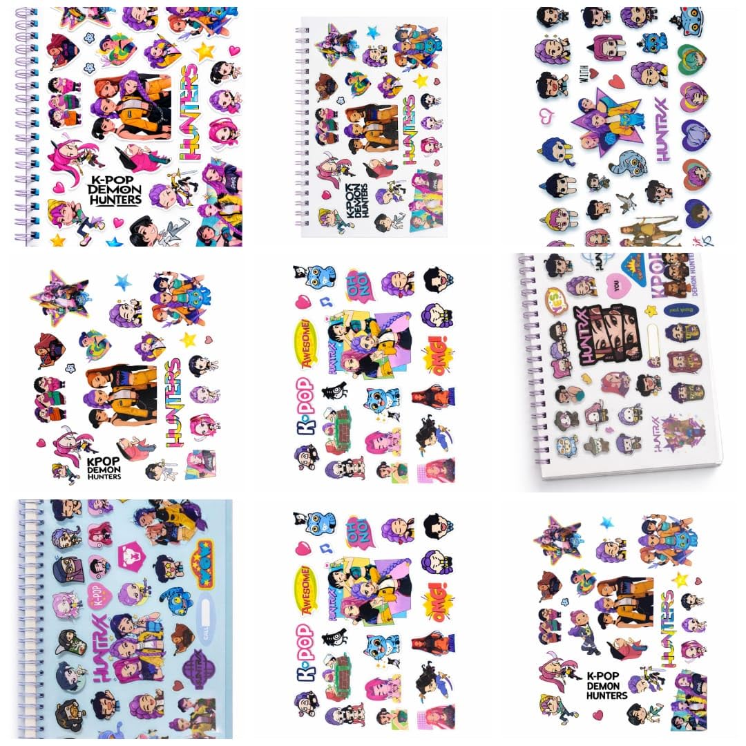 K POP Demon Hunters Sticker Notebook for Kids & Teens | Spiral Bound Sticker Book with Cute Demon Stickers | Reusable Scrapbook Diary for Girls Boys | Gift for Anime & Demon Fans (250 Stickers)