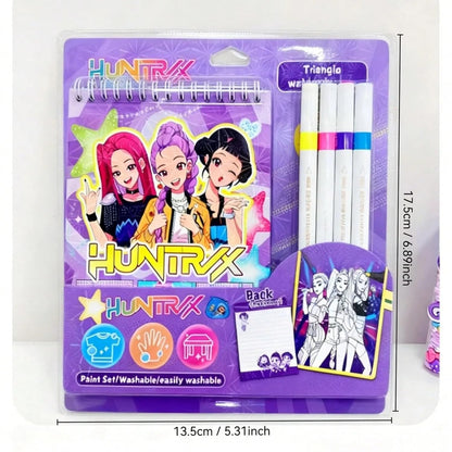 Demon Hunter Kids Coloring Kit with Mini Notebook & Washable Markers-Cute Painting Set for Kids, Travel Drawing Activity Kit for Creative Art Craft Gift (4 Color Markers + Coloring Pad)