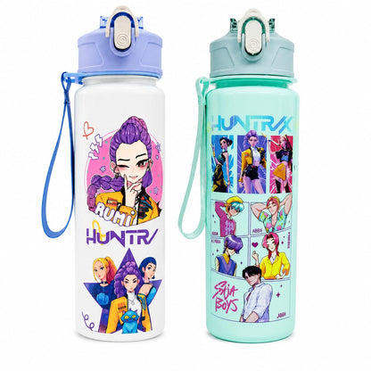 K Pop Demon Hunters Water Bottle Set of 2 | 650ML Leakproof Straw Water Bottles for Kids & Teens