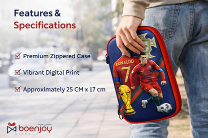 Cristiano Ronaldo Football Theme Zip Pouch | Large Capacity Organizer Case for School, Travel & Accessories | Premium Fabric Zipper Pouch for Boys & Kids | 24 x 17 cm