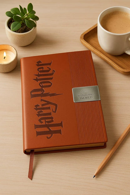 Harry Potter Premium PU Leather Diary | Wizarding World Notebook with Bookmark Ribbon | Lined Journal for Writing, School, Office & Gift (Brwon)