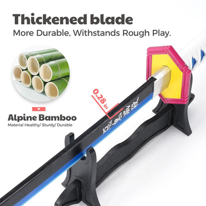 Demon Slayer Wooden Katana Sword 23.6 Inch Anime-Inspired Toy Sword with Scabbard & Stand | Safe Cosplay Prop for Pretend Play & Costume Use (Demon Slayer (Giyu Tomioka))