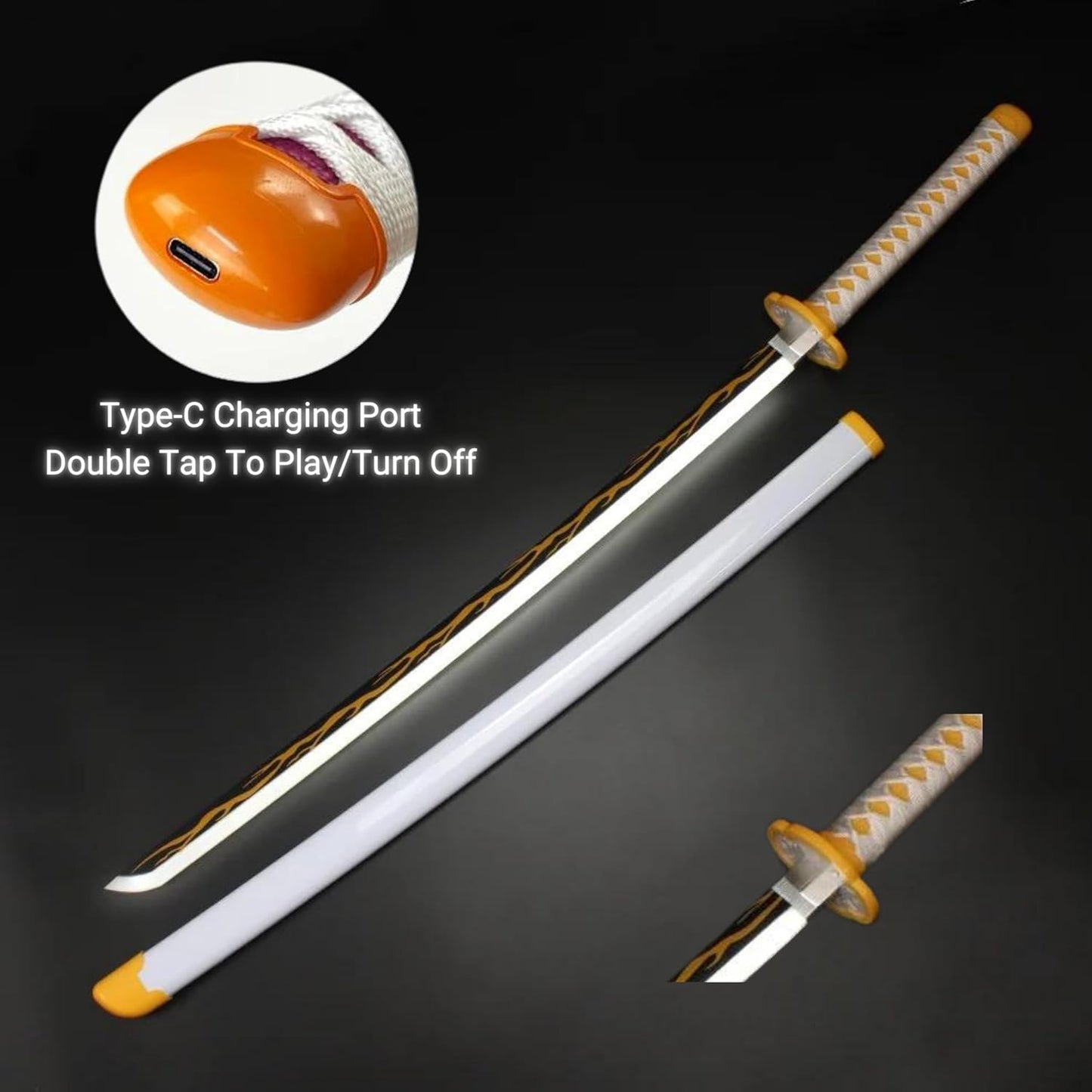 104CM Katana Samurai Sword with Scabbard – Decorative Cosplay Katana Sword for Anime, Ninja Costume, Halloween & Collectors(Zenitsu)