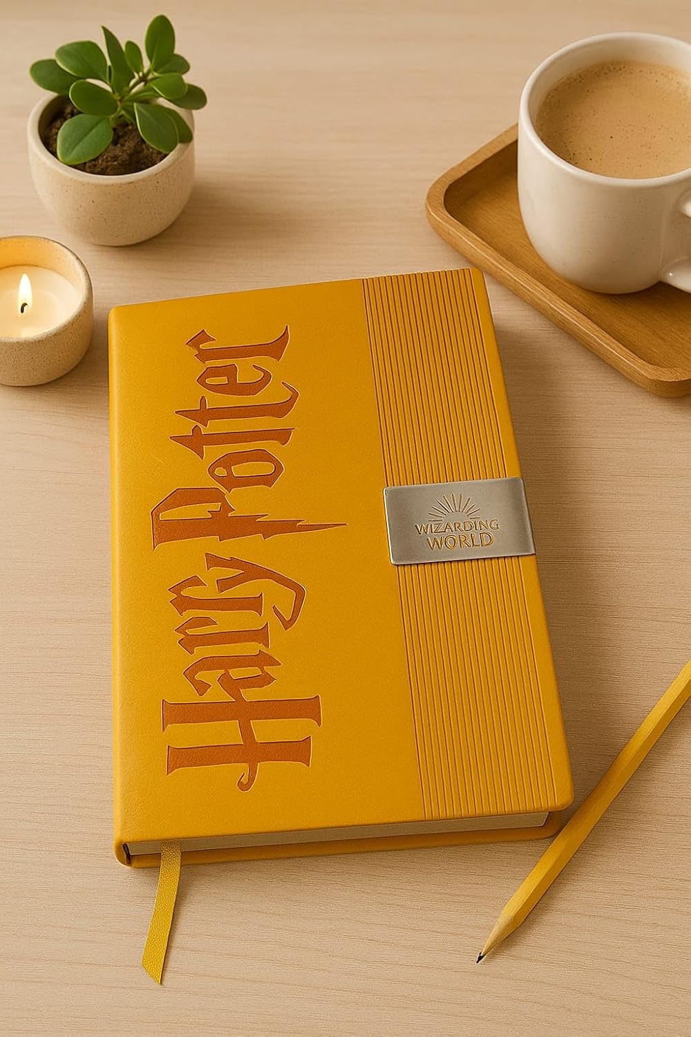 Harry Potter Premium PU Leather Diary | Wizarding World Notebook with Bookmark Ribbon | Lined Journal for Writing, School, Office & Gift (Yellow)