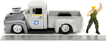 Jada Toys Street Fighter 1956 Ford Pickup 1:24 Die-Cast Model Car with Guile Figure, Opening Doors, Hood & Trunk, Collectible Vehicle for Kids & Fans(COD NOT AVAILABLE)