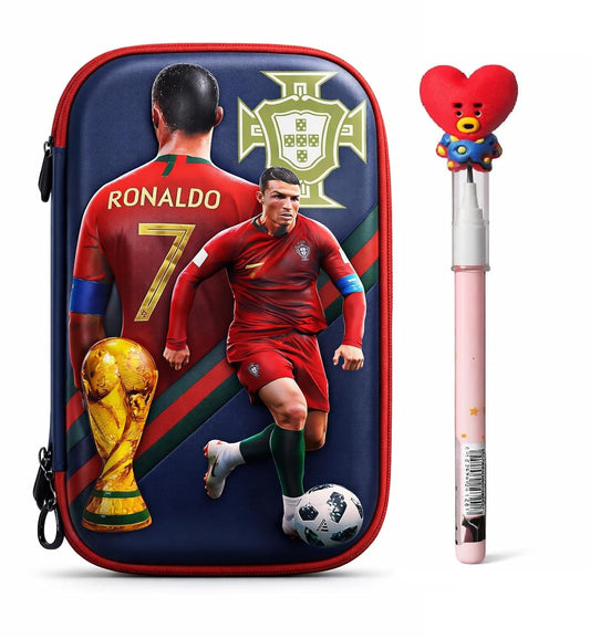 Cristiano Ronaldo Football Theme Zip Pouch | Large Capacity Organizer Case for School, Travel & Accessories | Premium Fabric Zipper Pouch for Boys & Kids | 24 x 17 cm