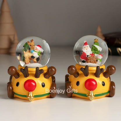 Christmas Reindeer Snow Globe Glitter Dome Water, Christmas Decoration with Reindeer Figurine in Reindeer Base, Size Approx 8.5 cm (No Music or Light)