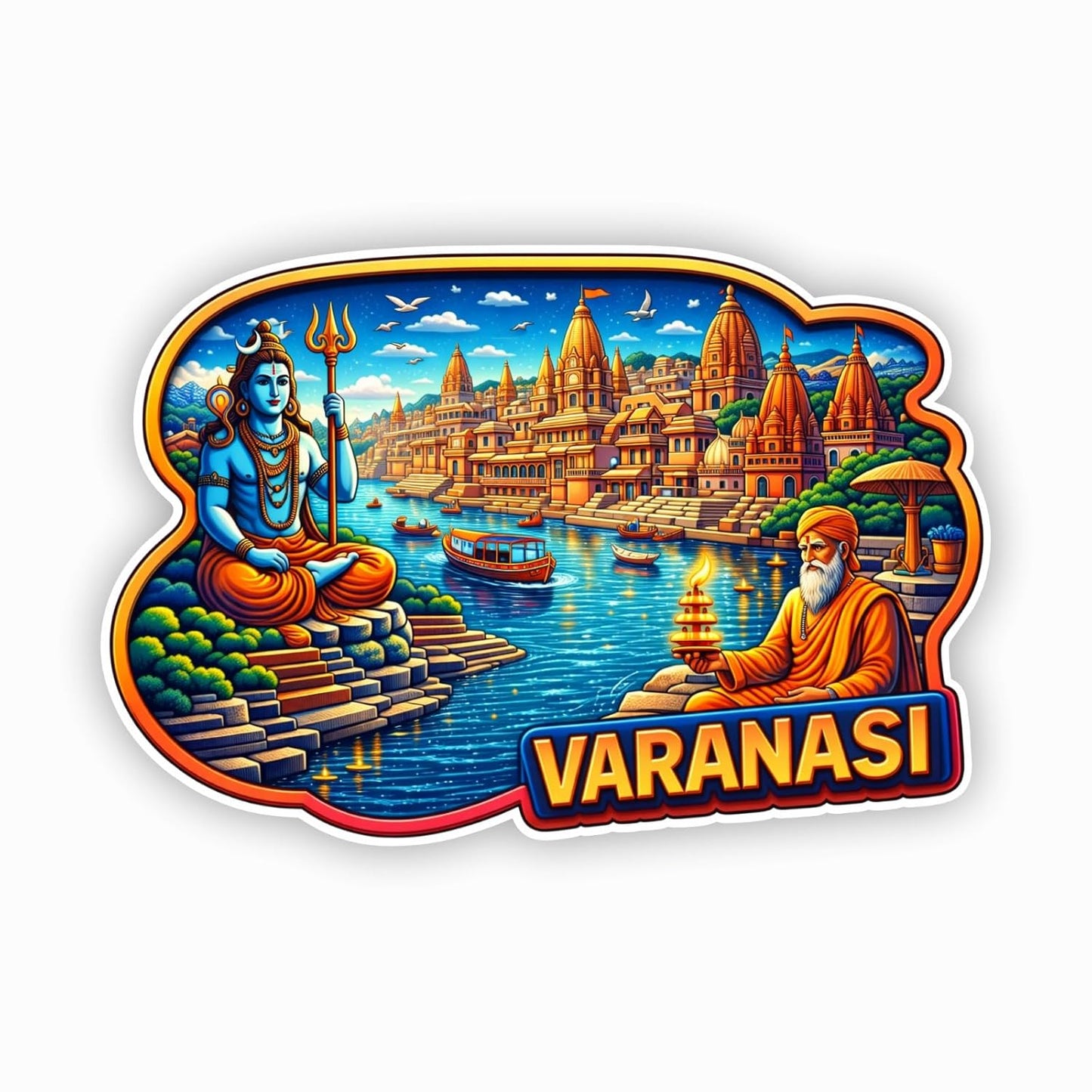 Varanasi MDF Wood Fridge Magnet, Refrigerator Magnets | Decorative Kitchen Magnets | Decorative Collectible for Home & Office (Pack of 1) 10x6 cm