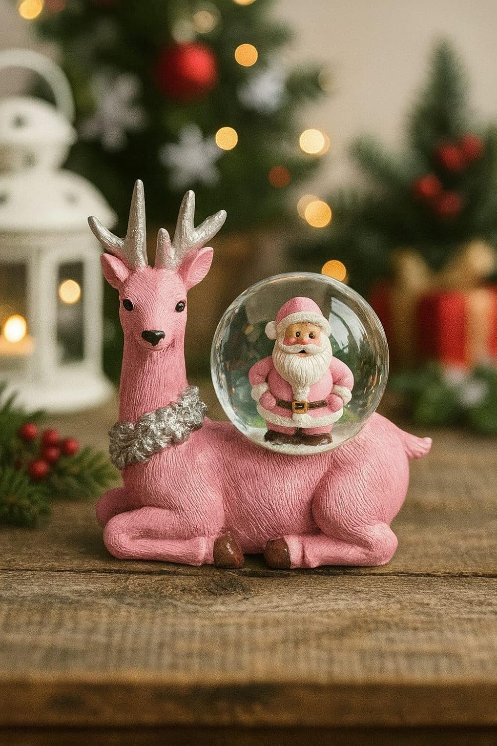 Christmas Snow Globe Train | Girl with Tree | 14 cm Lighted Christmas Decoration, Glitter Lantern, Festive Xmas Tabletop Decor, (Only Light, No Music) (Copy)