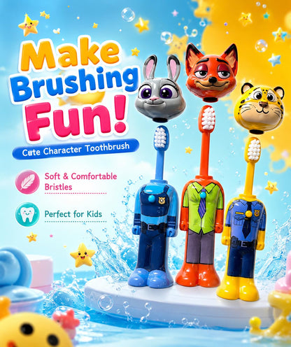 Zootopia Kids Toothbrush Set of 3 | Judy Hopps, Nick Wilde & Clawhauser Character Toothbrush | Soft Bristles Travel Toothbrush for Kids