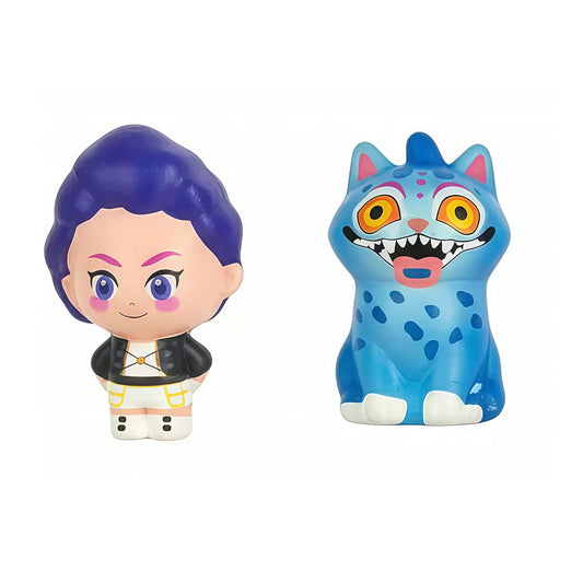 K-POP Demon Hunters Squishy Toys Set of 2 | Stress Relief Squishies for Kids | Soft Slow Rising Squeeze Toys | Mini Collectible Figures, Birthday Return Gifts (Rumi Blue Hair)