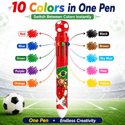 10-in-1 Football Theme Multicolor Pen Set of 6 | 10 Color Ball Pens for Kids & Adults | Top Novelty Pen | Smooth Writing Retractable Color Pen | School Stationery, Return Gifts