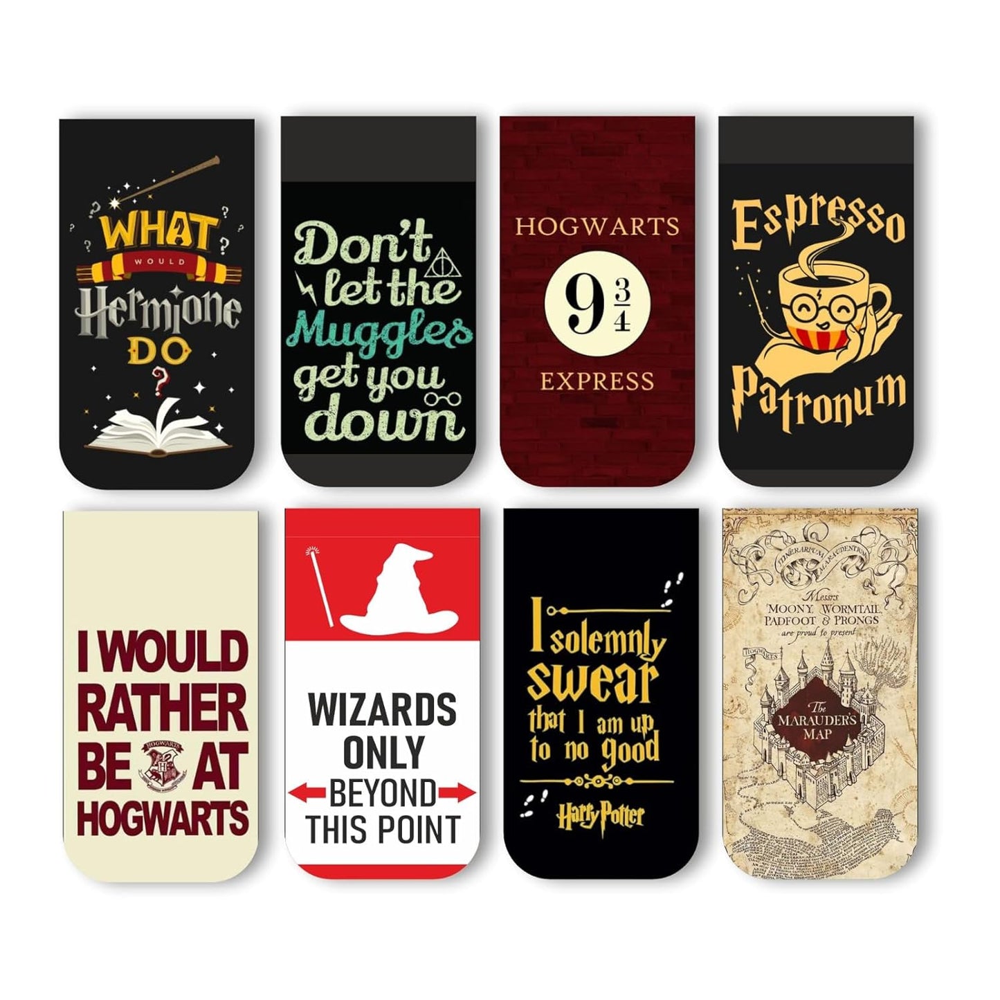 Harry Potter Bookmark Set of 10-8 Magnetic Bookmarks + 2 Paper Bookmarks for Book Lovers, Aesthetic Bookmarks, Magnetic Bookmarks for Readers (11 x 2.9 cm) (Quotes)