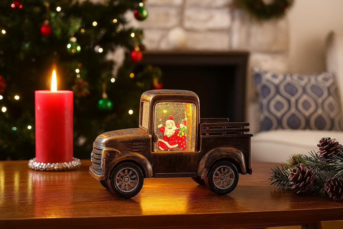 Santa Jeep Snow Globe, Christmas Decoration, Cute Snow Globe Decoration for Home, Table & Christmas Gift | Holiday Xmas Decor for Kids & Adults (Only Light, No Music)