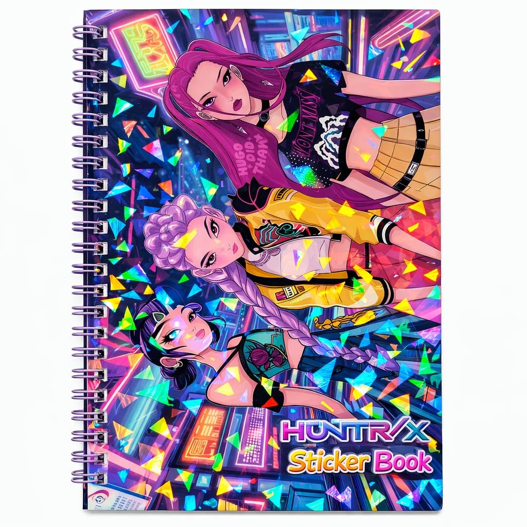 K POP Demon Hunters Sticker Notebook for Kids & Teens | Spiral Bound Sticker Book with Cute Demon Stickers | Reusable Scrapbook Diary for Girls Boys | Gift for Anime & Demon Fans (250 Stickers)