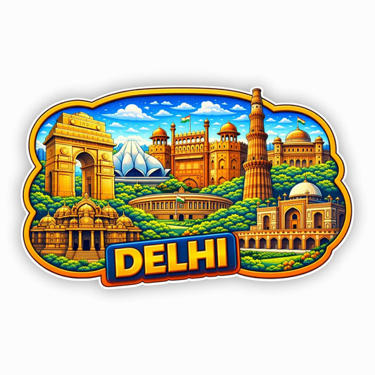 Delhi MDF Wood Fridge Magnet, Refrigerator Magnets | Decorative Kitchen Magnets | Decorative Collectible for Home & Office (Pack of 1) 10x6 cm