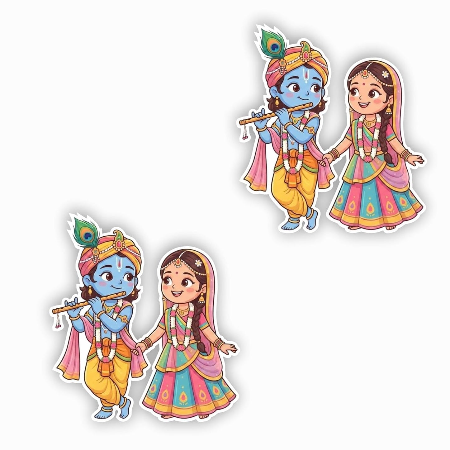 Cute Radha Krishna Cartoon MDF Wood Fridge Magnet | Spiritual Indian Mythology Couple Design | Decorative Magnet for Home, Office & Gifting