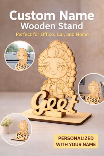 MDF Wooden Name Standee | Custom Name Desk Decor | Premium Laser Cut Name Plate | Cute Gift for Birthday, Study Table & Home Decor (15 cm)