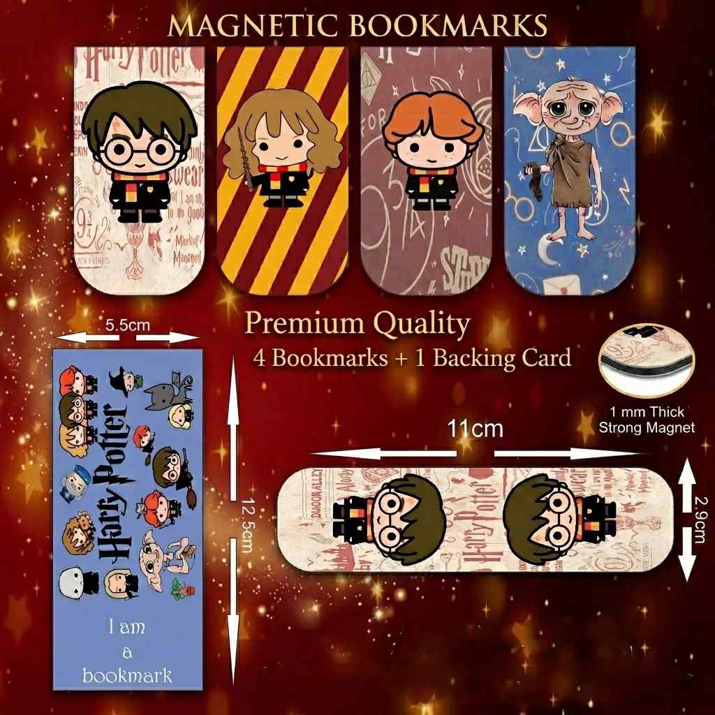 Harry Potter Gift Set Combo – Acrylic Standee, Magnetic Bookmarks, Sticker Sheets, Acrylic Keychain & Phone Grip | Wizard Collection Merchandise
