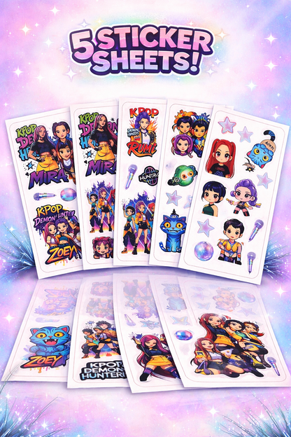 K-Pop Demon Hunters Stickers – 5 Sheets Cute Anime Kpop Girl Sticker Pack | Aesthetic Waterproof Stickers for Laptop, Phone, Journal, Scrapbook (50+ Stickers)