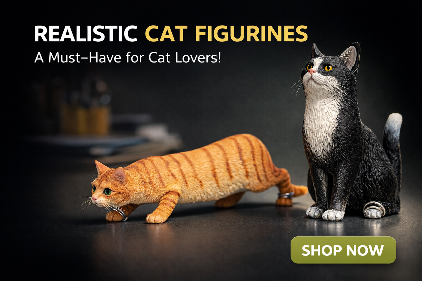 Realistic Cat Figurines Set of 2 – Orange Tabby & Black Tuxedo Cat | Mini Animal Toys for Kids & Adults | Home Decor Collectibles for All Ages