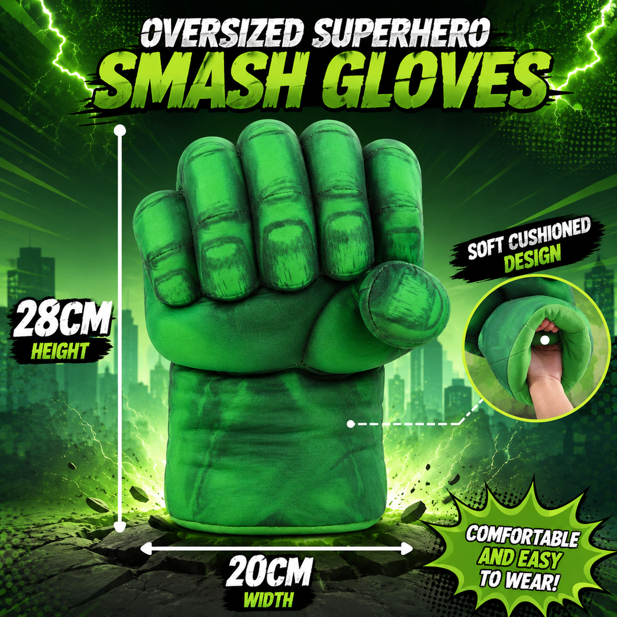 Hulk Smash Gloves for Kids | Giant Green Superhero Fist Gloves | Soft Plush Roleplay Toy ( COD NOT AVAILABLE)