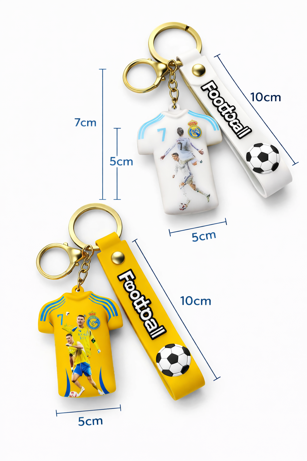 Football Jersey Keychain Combo Pack (Set of 2) | CR7 Ronaldo No.7 | Premium Silicone Key Ring with Strap | Gift for Football Fans, Boys, Men | Bag, Bike, Car Accessories (RONALDO)