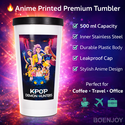 Demon Hunter Printed Tumbler with Leakproof Lid | Inner Stainless Steel Travel Mug | Durable Plastic Body | Demon Hunter Design Cup for Coffee, Tea & Cold Drinks 500ml