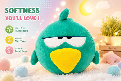 Grumpy Chirpy™ Green Bird Plush Toy – Ultra Soft Cute Stuffed Animal for Kids, Gift Toy, Home Decor (1 Pc)