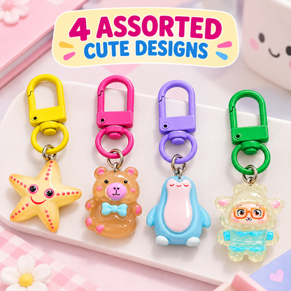 Phone Charms for Girls Set of 4, Cute Random Assorted Designs 6 cm, Colorful Carabiner Keychain Charms for Mobile Phone, Backpack, Handbag & Pouch