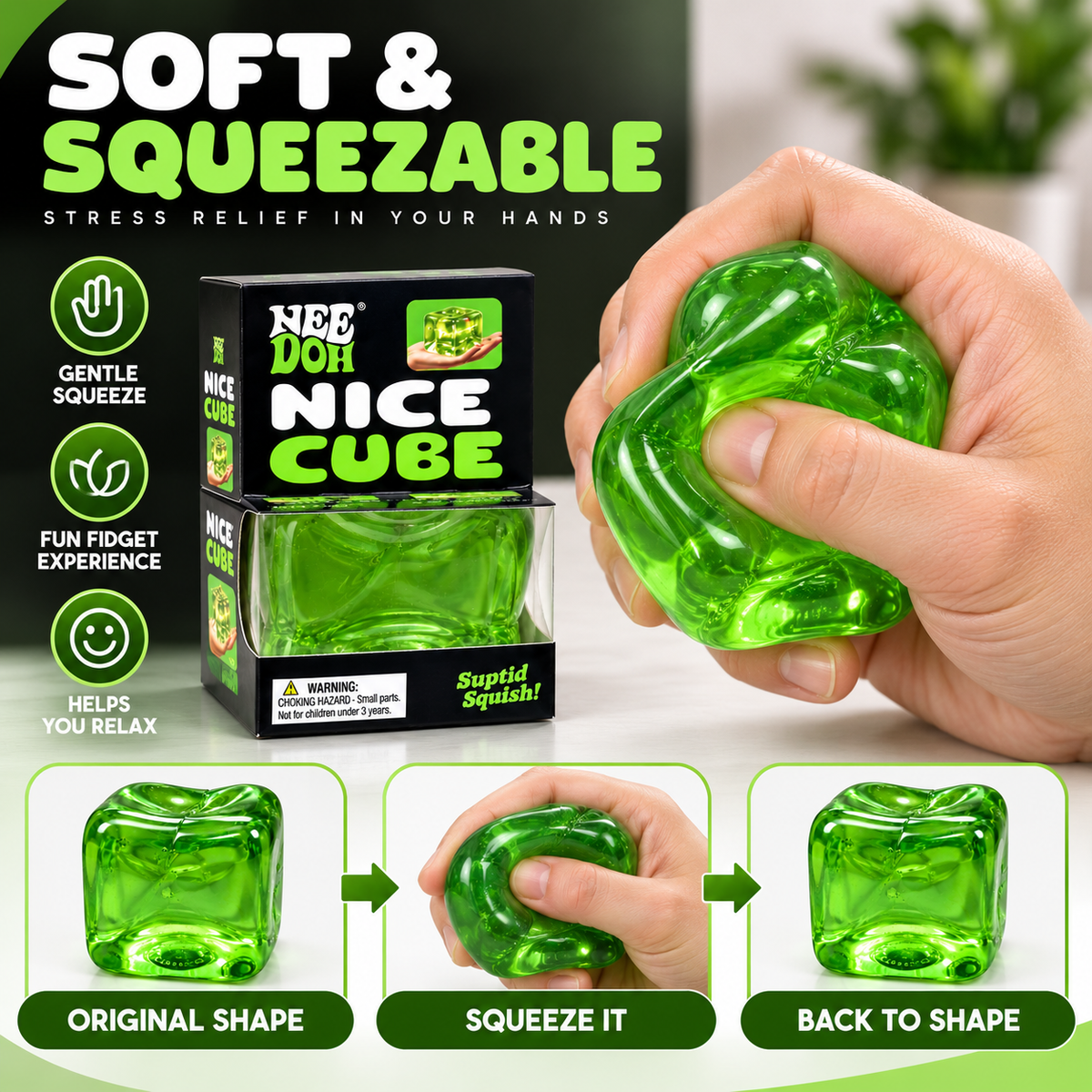 Monster Nice Cube Squishy Toy 6 x 6 x 6 CM – Soft Squeeze Cube for Desk, Kids & Teens 1 Pc