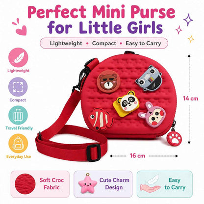 Cute Mini Purse for Little Girls | Round Crossbody Sling Bag | Soft Silicone Coin Purse | Kids Shoulder Bag | Random 1 Piece