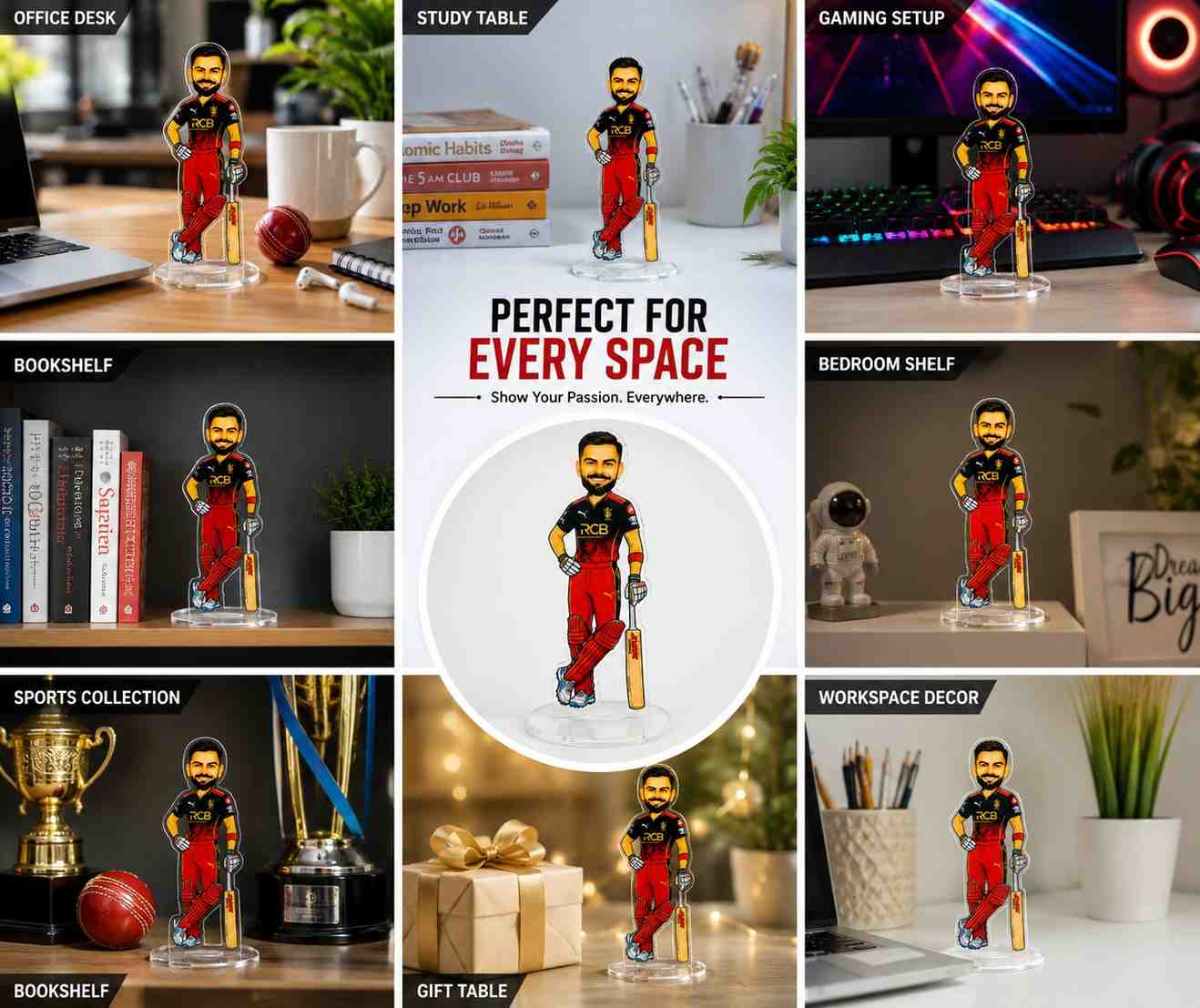 Virat Kohli RCB Acrylic Standee 15cm | Royal Challengers Bengaluru Cricket Fan Collectible Desk Decor