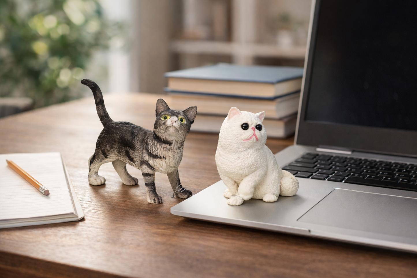 Realistic Cat Figurines (Grey Tabby & White Cat) – 10cm Plastic Miniature Cats | Cute Home Decor, Kids Toy & Gift for All Ages (3+) Set of 2